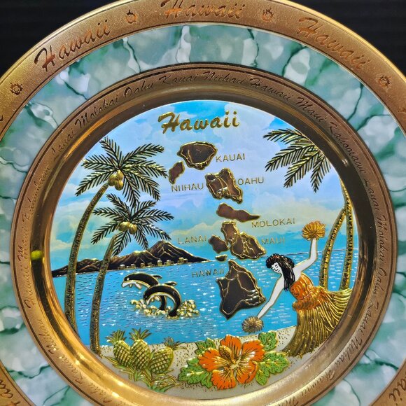 The Art Of Chokin 24KT Gold Edged Hawaiian Islands 7 3/4" Made in Japan - Picture 3 of 10